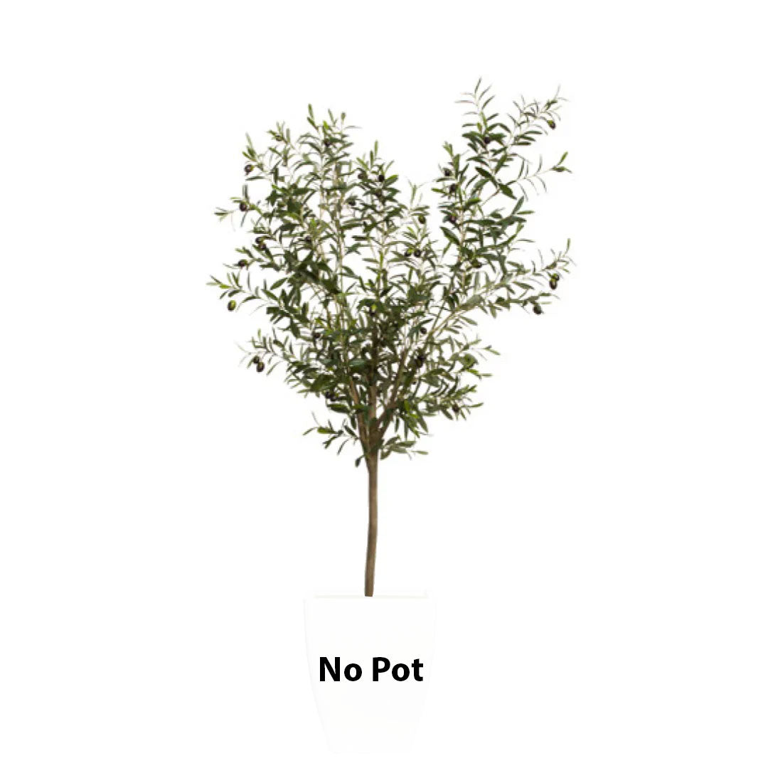 Realistic artificial olive tree with green leaves, shown without a pot on white background