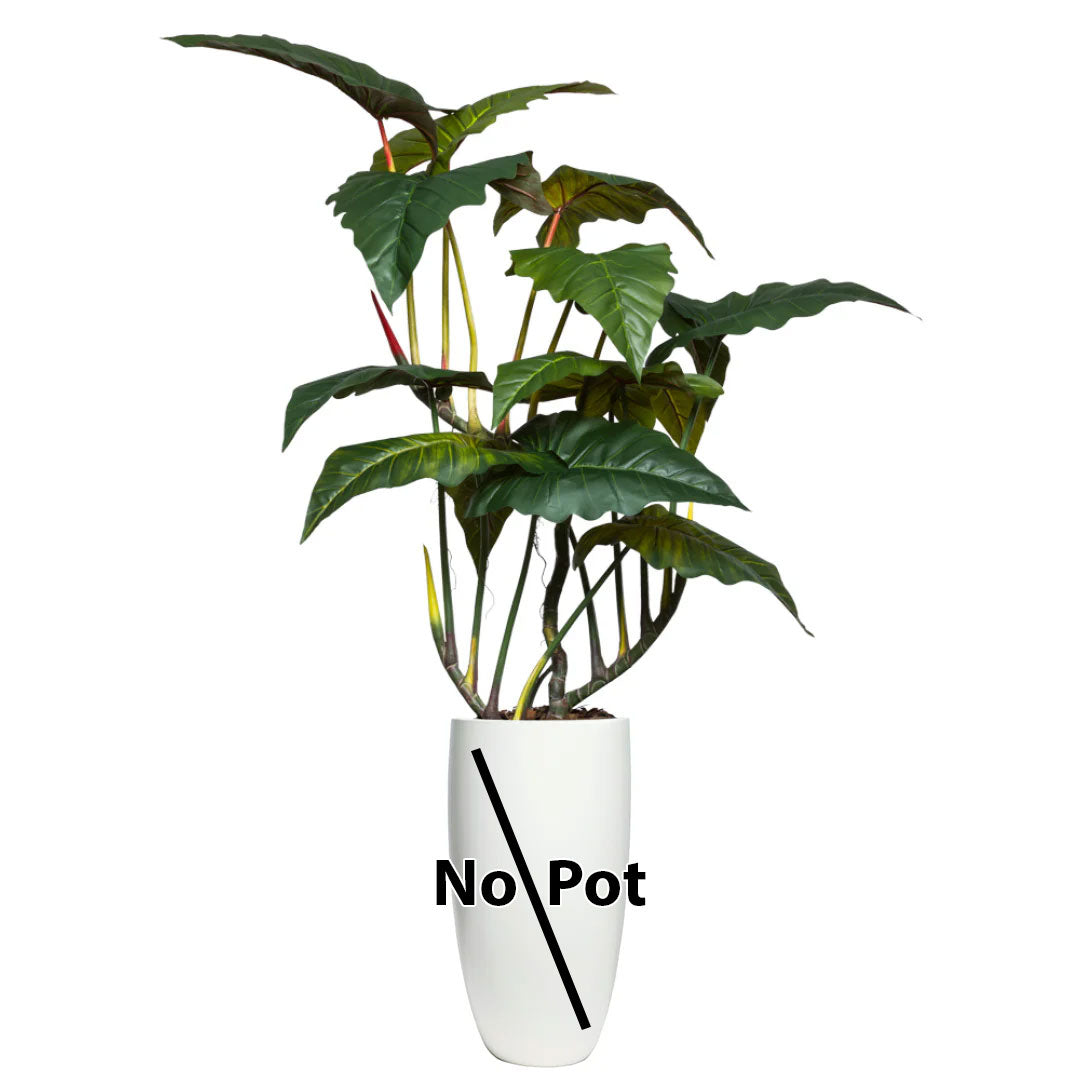Artificial Philodendron Giant plant with large green leaves, white background, no decorative pot
